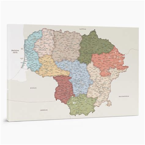 Lietuvos žemėlapis su žymėtomis vietovėmis