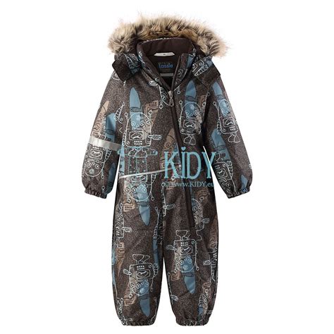 Juodas vaikiškas kombinezonas su kaspino ir kailio detalėmis