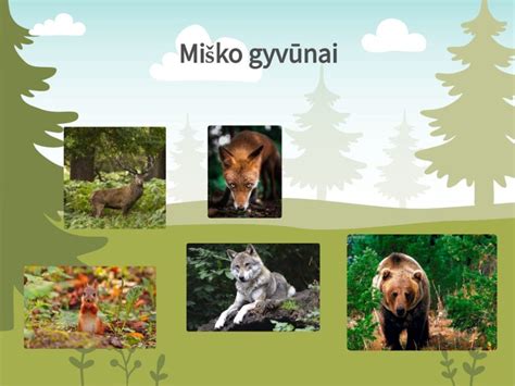 Linksmų miško gyvūnų iliustracija
