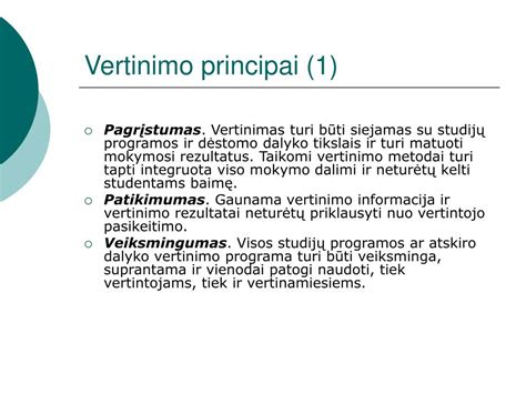 Vertinimo principai ir funkcijos schemoje