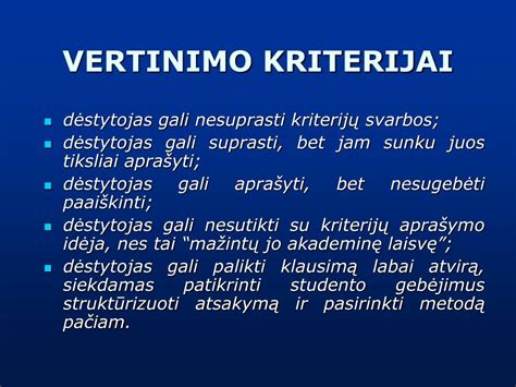 Pasiekimų vertinimo kriterijai