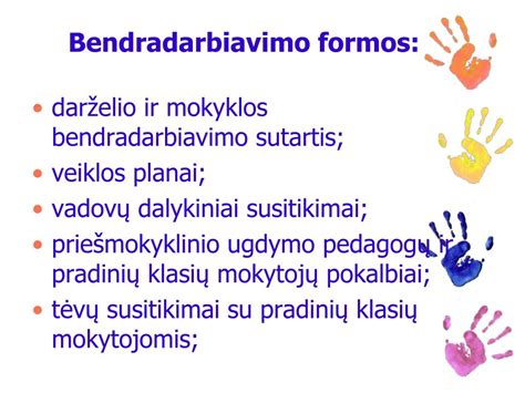 Vaikų darželio ir mokyklos bendradarbiavimo schema