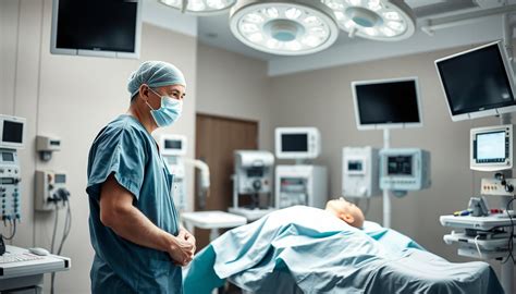 Anesteziologas stebi medicininę įrangą procedūros metu