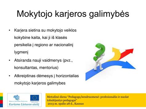 Grafinis vaizdas, iliustruojantis pedagogo karjeros kelio etapus ir kvalifikacines kategorijas