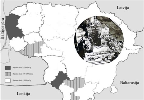 Žemėlapis su Černobylio avarijos padarinių zonomis