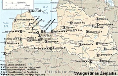 Latvijos žemėlapis su lankytinomis vietomis