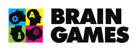 Brain Games logo ir įvairių stalo žaidimų pavyzdžiai