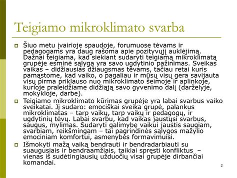 Teigiamo mikroklimato elementai darželyje