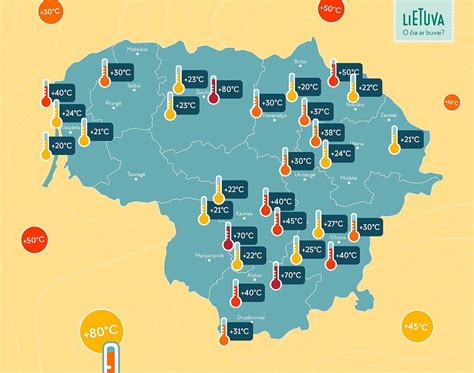 Lietuvos orų žemėlapis su temperatūra ir krituliais