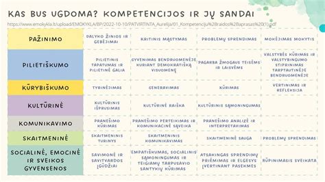 Schematinis vaizdas, kaip kompetencijos suskirstytos į ugdymo sritis