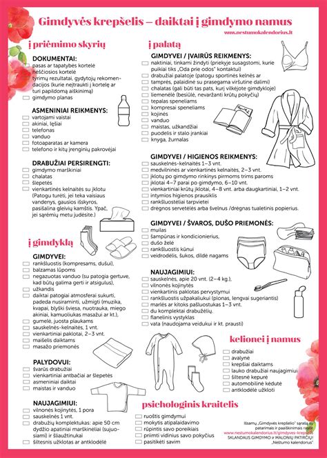 Gimdyvės krepšelio turinys