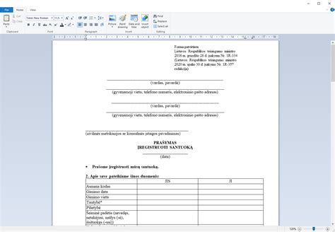 Pavyzdys, kaip užpildyti prašymą civilinės metrikacijos skyriuje