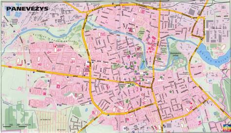 Panevėžio miesto žemėlapis su nurodytomis paslaugų vietomis