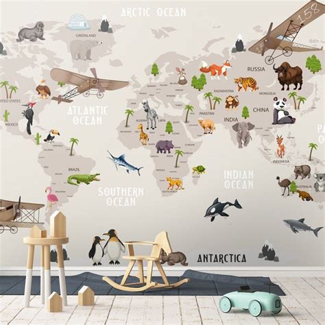 Vaiko kambario fototapetas su pasaulio žemėlapiu
