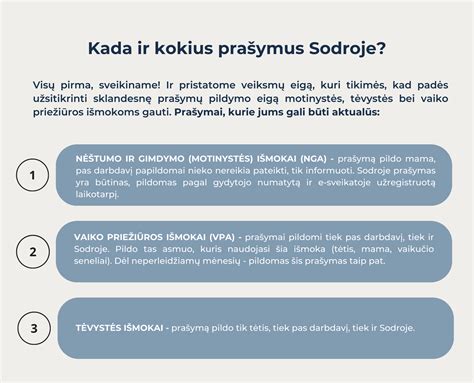infografikas su motinystės išmokų eiga ir terminais