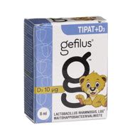 Skirtingos Gefilus produktų formos vaikams (lašai, kapsulės)