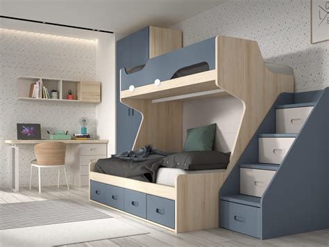 Dviaukštė lova su apsauginiais turėklais ir patogiomis kopėčiomis