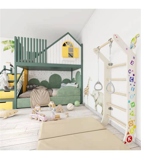 medinė švediška sienelė vaikų kambaryje