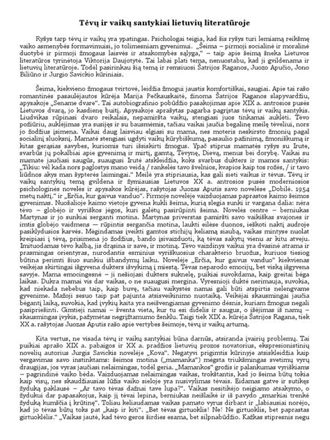 tėvų ir vaikų santykiai literatūroje