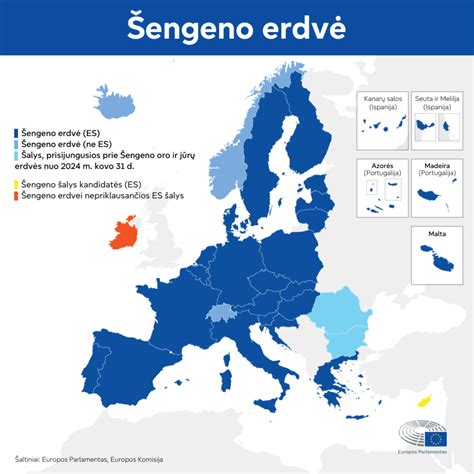 Mapa su Šengeno erdvės šalimis