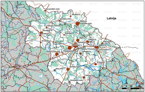 Rokiškio rajono žemėlapis su pažymėtomis vietovėmis