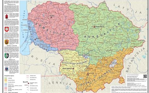 Žemėlapis Žemaitijos regiono su paminėtomis vietovėmis