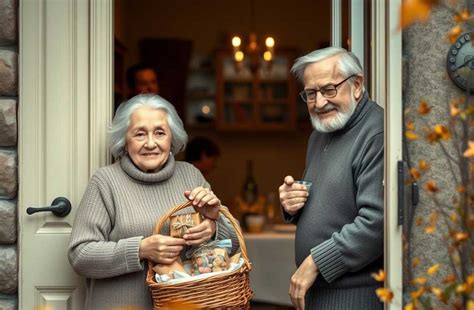 Seneliai, glaudžiantys anūką, simbolizuojantys šeimos ryšius