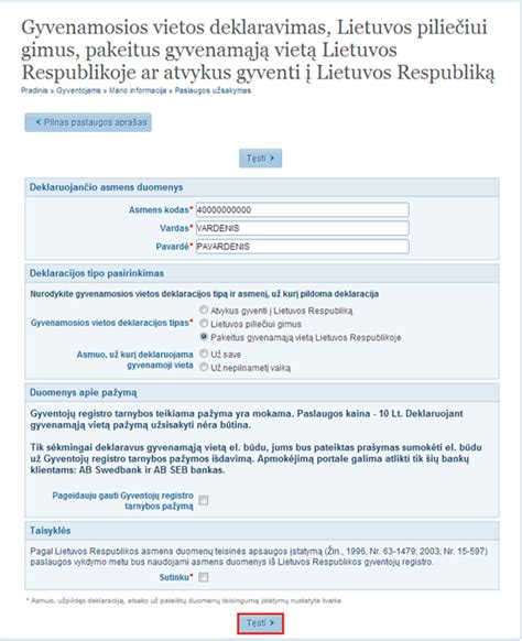 Deklaruojamos gyvenamosios vietos forma