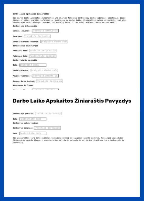Pavyzdys, kaip teisingai pildyti darbo laiko apskaitos žiniaraštį