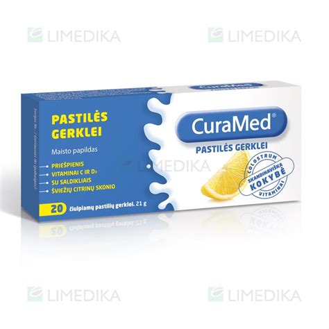 CuraMed pastilių pakuotė ir ingredientai