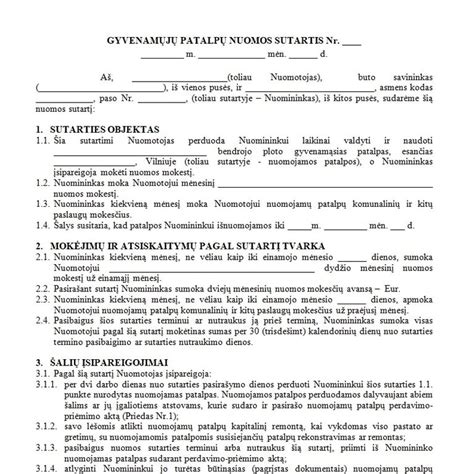 Skaidri nuomos sutartis ir lygybės ženklas