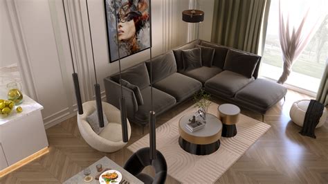 Globos namų kambario interjeras su patogumais