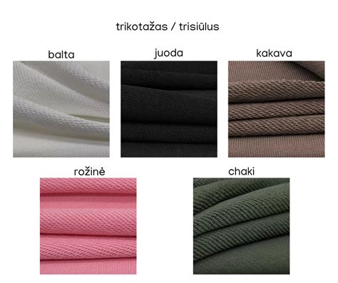 Įvairių audinių pavyzdžiai, skirti nešioklėms