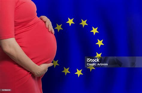 European Union flag with pregnant woman silhouette