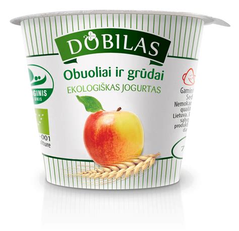 Dobilas ekologiško jogurto indelis su logotipu ir piešiniais