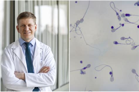 vyras su mikroskopu, tiriantis spermos kokybę