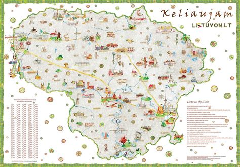 Žemėlapis su pažymėtomis šeimai tinkamomis lankytinomis vietomis Lietuvoje