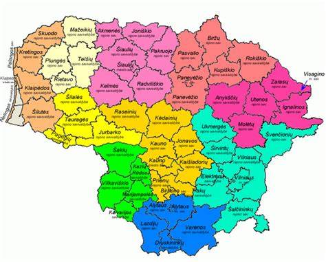 Lietuvos žemėlapis su svarbiausiomis institucijomis