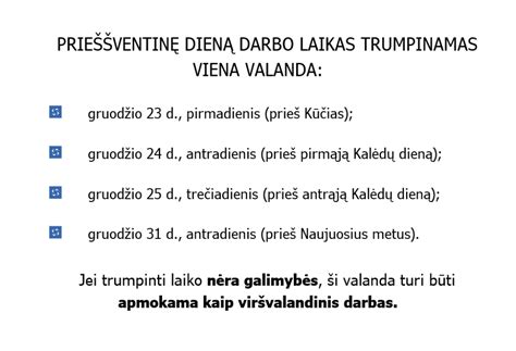 Darbo laiko trumpinimas prieš šventes