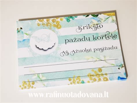 Svečių pasižadėjimų kortelės krikštynoms