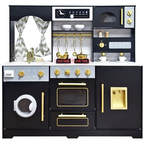 Medinė virtuvėlė su vaikais žaidžiančiais