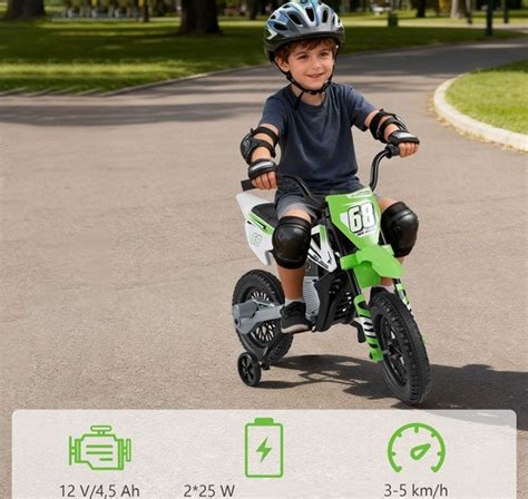 vaikiškas elektrinis motociklas su pagalbiniais ratukais