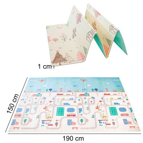 dvipusis sulankstomas putplasčio kilimėlis su gyvūnų ir miesto raštais
