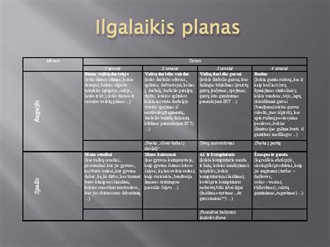 pavyzdys kaip struktūrizuojamas ilgalaikis ugdymo planas