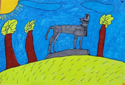 Vilko užaugintų vaikų piešinys