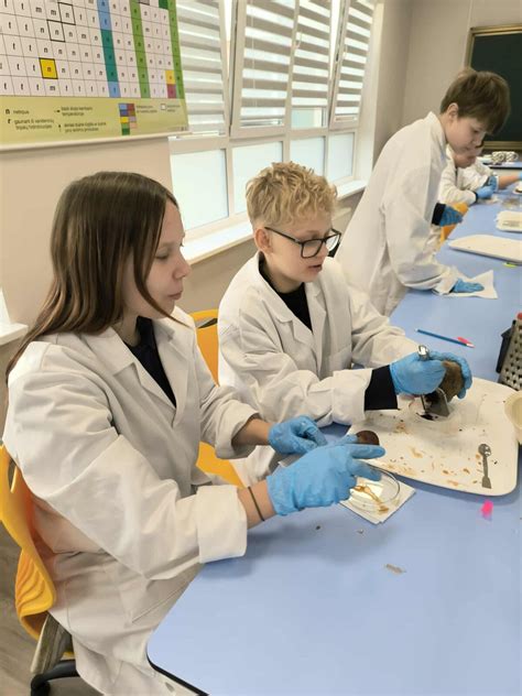 mokiniai atliekantys chemijos eksperimentus