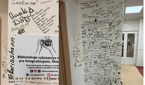 Suniokota autografų siena Gargždų bibliotekoje