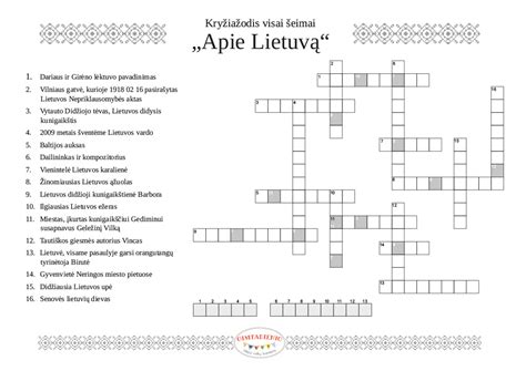 Lietuvos tematika skirtas kryžiažodis vaikams