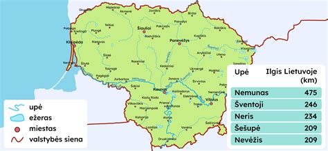 Lietuvos žemėlapis su miestais ir upėmis