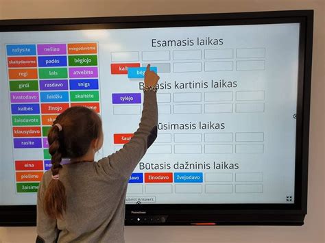 mokiniai dirbantys prie interaktyvios lentos